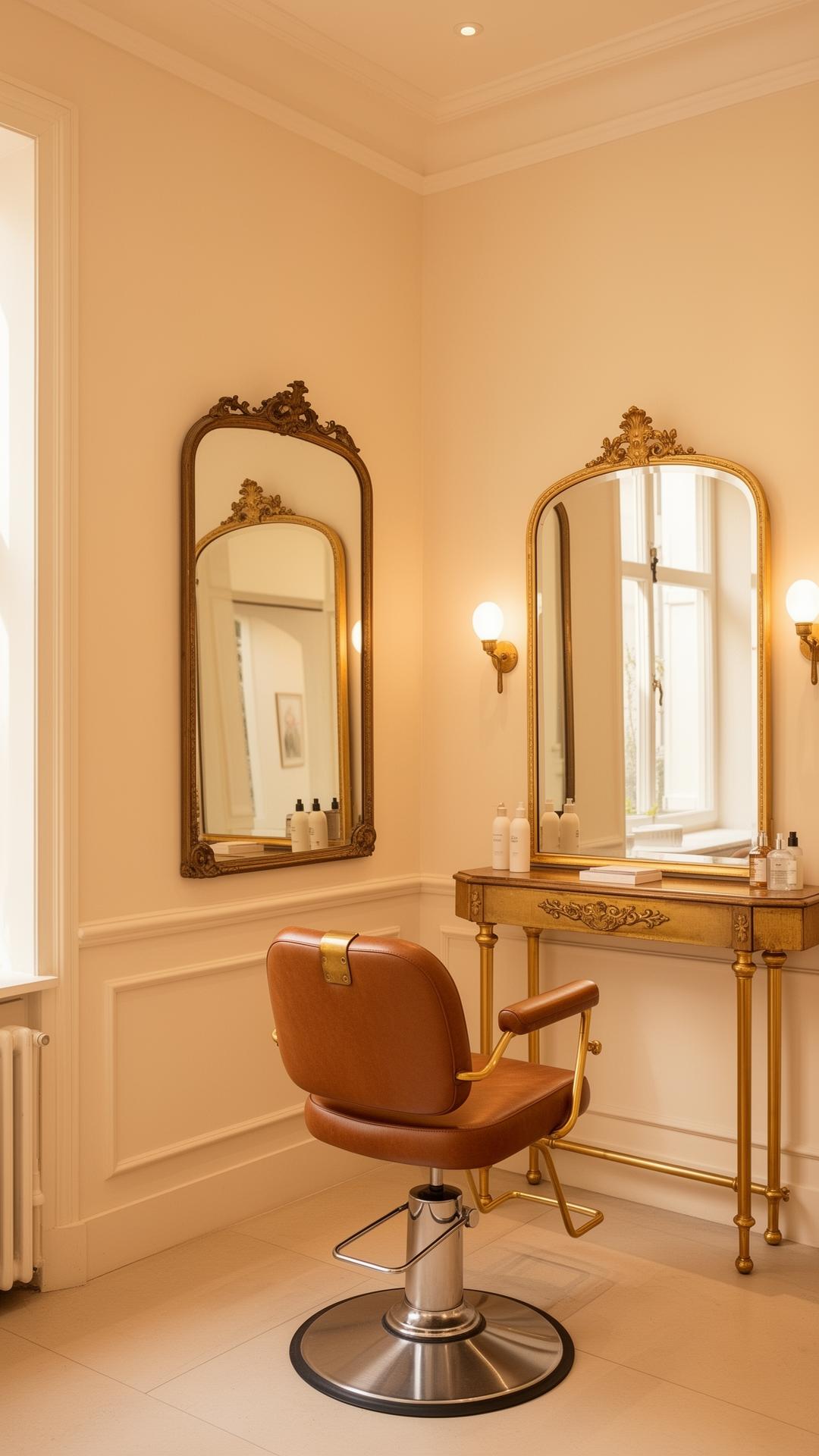 Top Class Salon interior with vintage gold mirrors