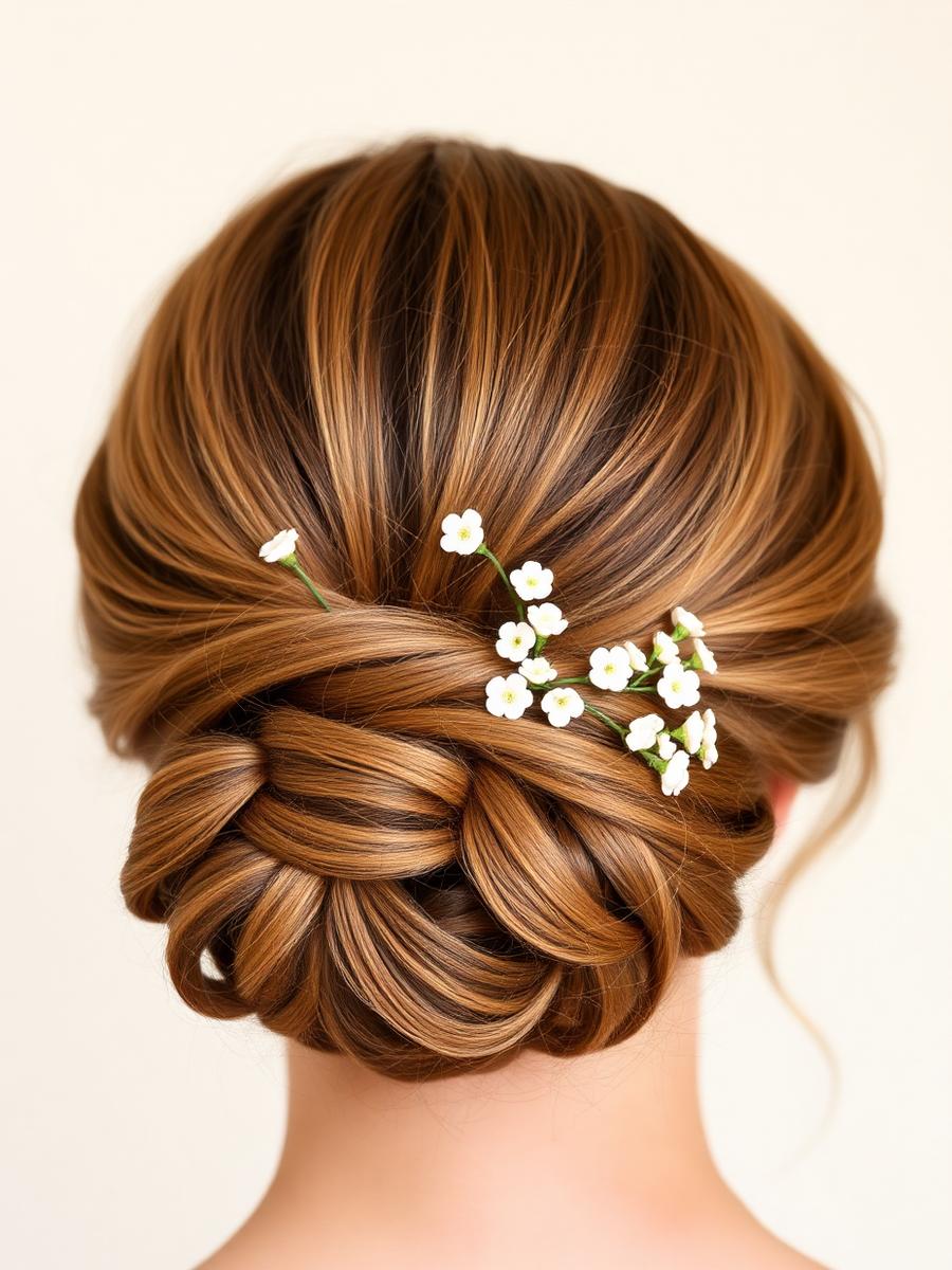 Bridal updo with florals